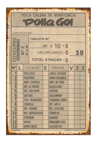Cartilla histórica de Polla Gol chilena