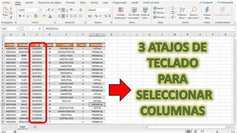 Atajos de teclado para seleccionar filas y columnas