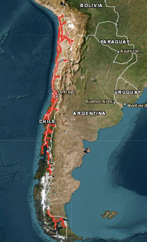 Mapa de la Ruta 5 en Chile