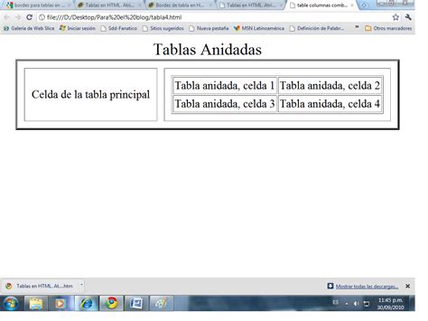 tabla HTML anidada sobre imagen