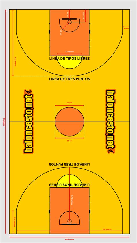 Cancha de baloncesto con líneas reglamentarias
