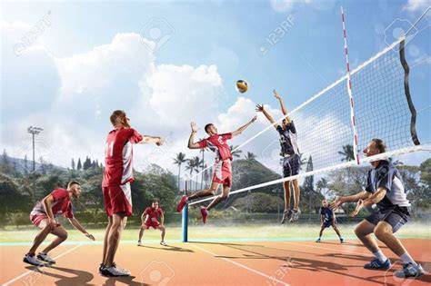 Jugadores cubanos de voleibol en acción