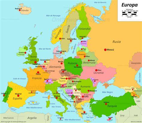 Mapa político de Europa con capitales