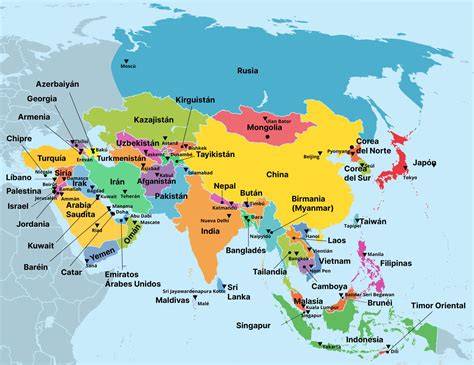 Mapa político de Asia con capitales