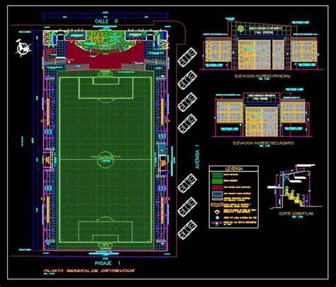 Plano de cancha de fútbol y complejo deportivo