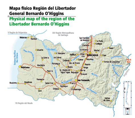 Mapa físico de la Región de O’Higgins