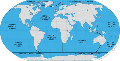 Mapa de los océanos Pacífico y Atlántico