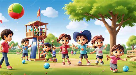 Niños jugando en estación infantil exterior