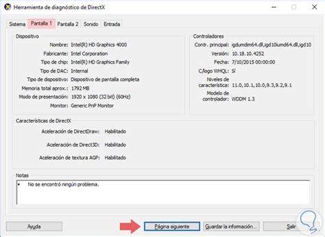 Ventana de diagnóstico de DirectX en Windows