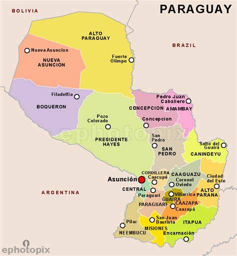 Mapa de Paraguay con ciudades de la Copa Paraguay