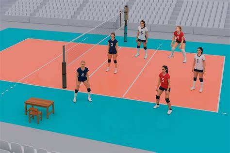 Seis jugadores de voleibol en cancha