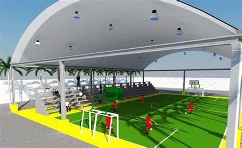 Tribuna techada y cancha sintética