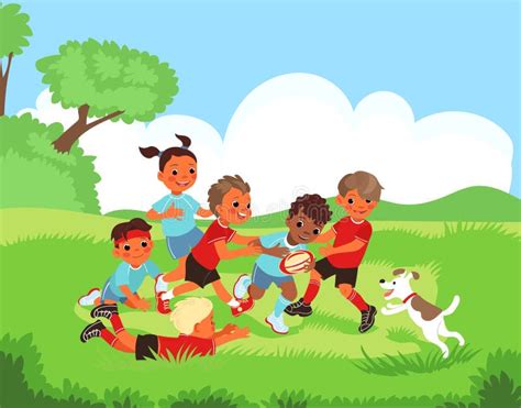 Niños jugando rugby infantil al aire libre