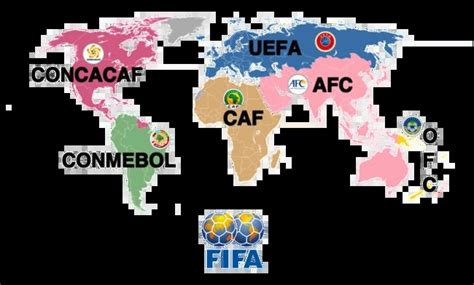 Mapa mundial de las seis confederaciones FIFA