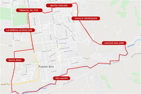 Mapa de Puente Alto y ruta ciclista
