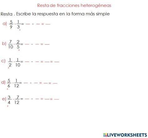 esquema de resta de fracciones heterogéneas