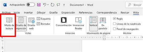 Opciones de visualización de cinta Word