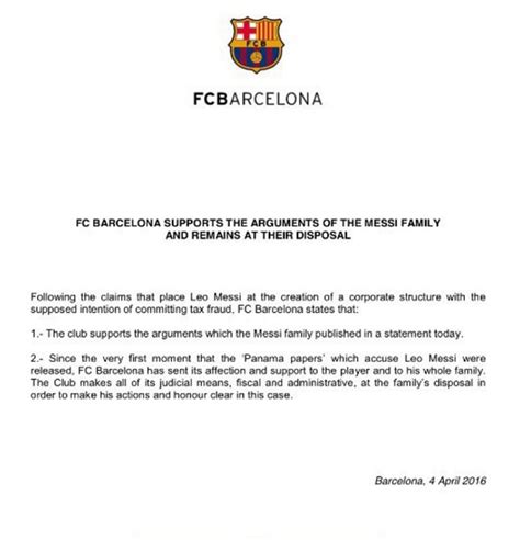 Comunicado oficial del Barcelona sobre Messi