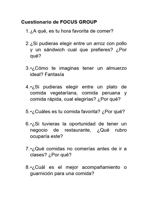 cuestionario de selección para focus group