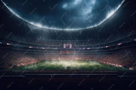 Estadio de fútbol bajo lluvia