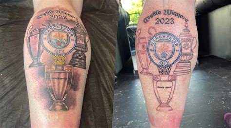 tatuaje Manchester City Champions League pierna