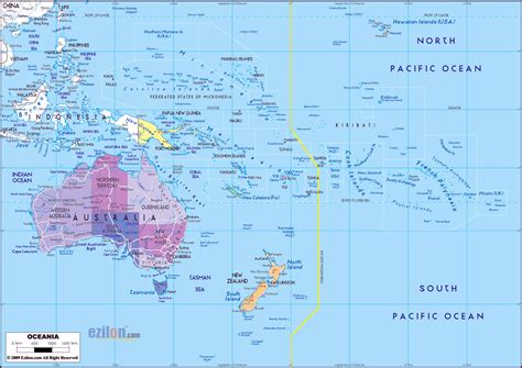 Mapa político de Australia y Oceanía