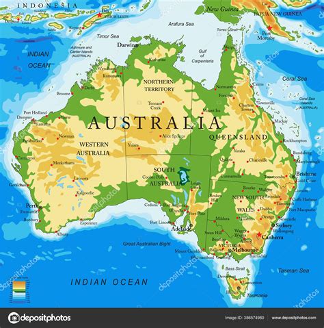 Mapa físico de Australia con relieve