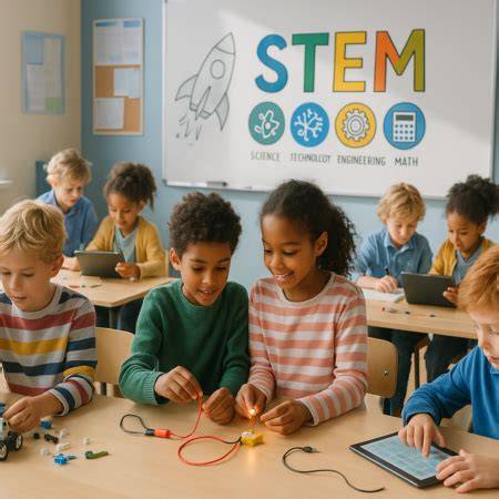 Estudiantes realizando actividades STEM espaciales